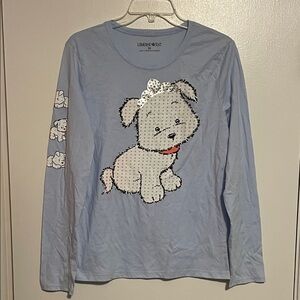 Limited Too Blue Long Sleeve Tee with Puppy Design